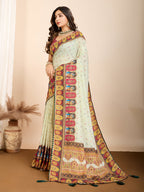 Vedant Vastram Maslin Cotton Digital Printed & Embroidered Work Saree - Beige - Distacart