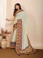 Vedant Vastram Maslin Cotton Digital Printed & Embroidered Work Saree - Beige - Distacart