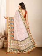 Vedant Vastram Maslin Cotton Digital Printed & Embroidered Work Saree - Orange - Distacart