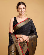 Vedant Vastram Soft Litchi Silk Banarasi Silk Saree - Black - Distacart