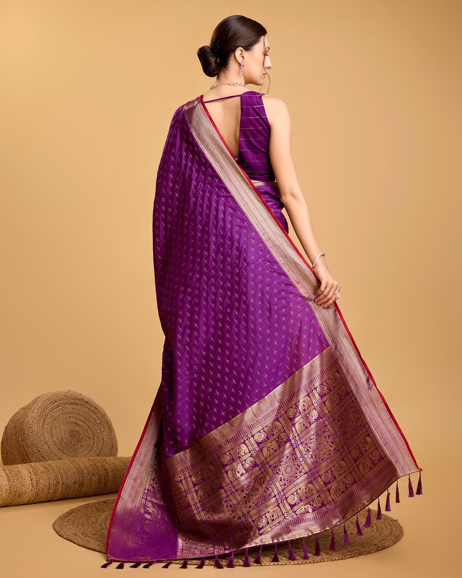 Vedant Vastram Soft Litchi Silk Banarasi Silk Saree - Purple - Distacart