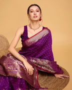Vedant Vastram Soft Litchi Silk Banarasi Silk Saree - Purple - Distacart
