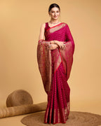 Vedant Vastram Soft Litchi Silk Banarasi Silk Saree - Rani - Distacart