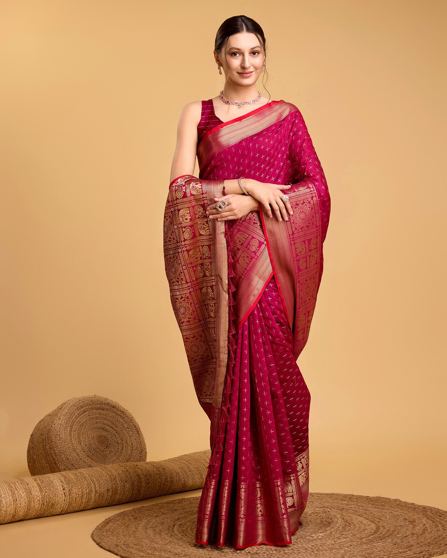 Vedant Vastram Soft Litchi Silk Banarasi Silk Saree - Rani - Distacart