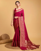 Vedant Vastram Soft Litchi Silk Banarasi Silk Saree - Rani - Distacart