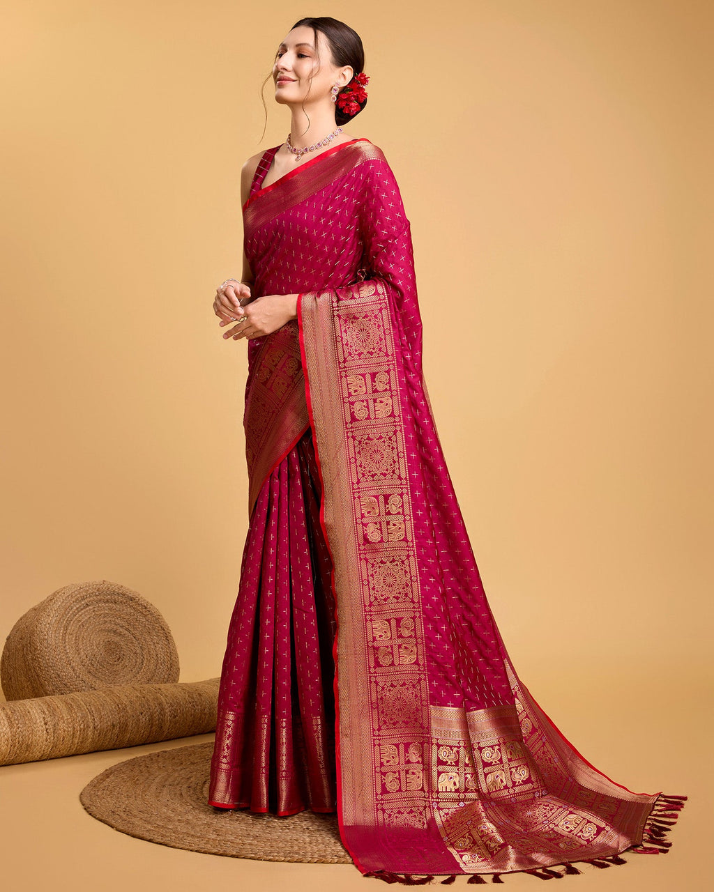 Vedant Vastram Soft Litchi Silk Banarasi Silk Saree - Rani - Distacart