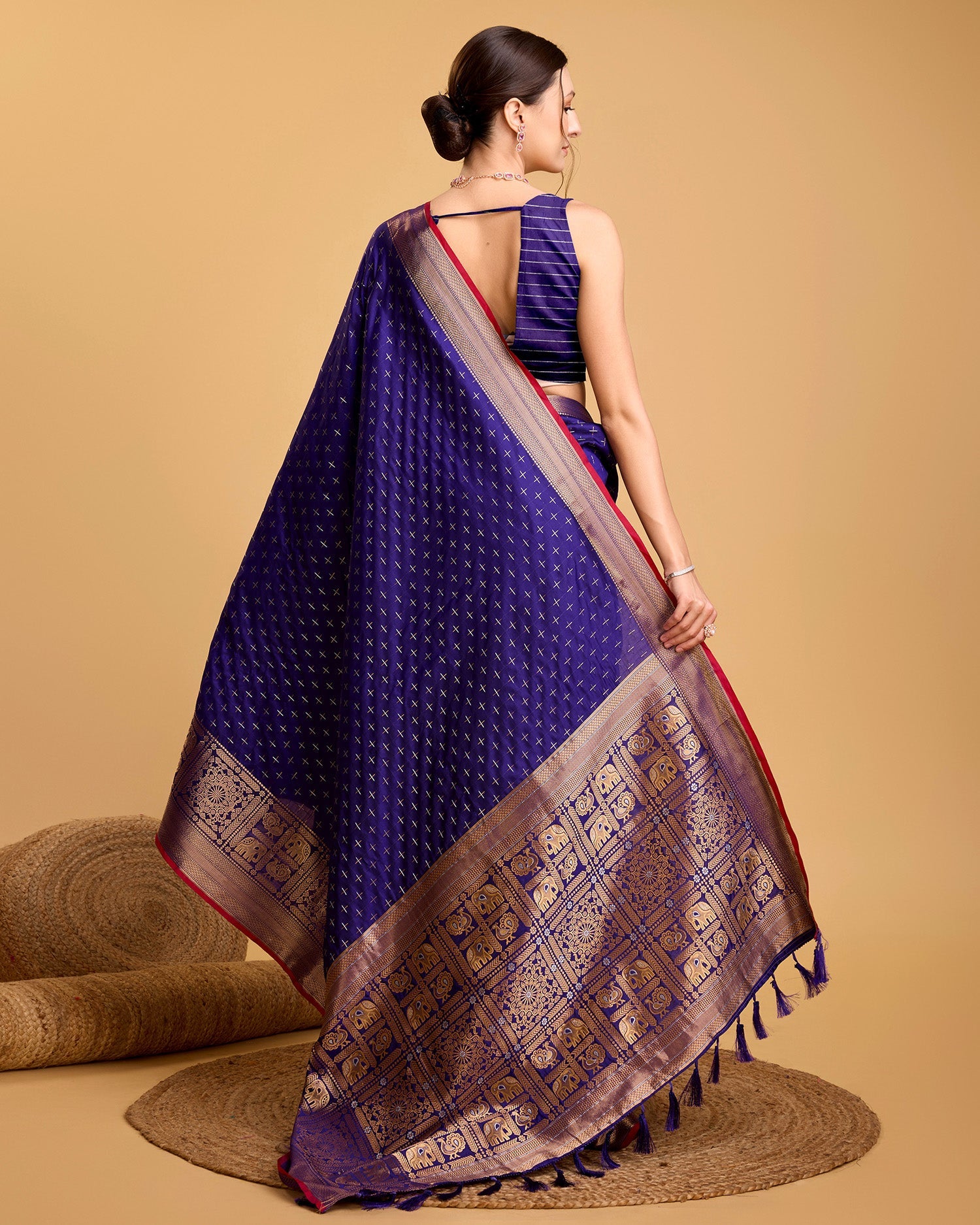 Vedant Vastram Soft Litchi Silk Banarasi Silk Saree - Violate - Distacart