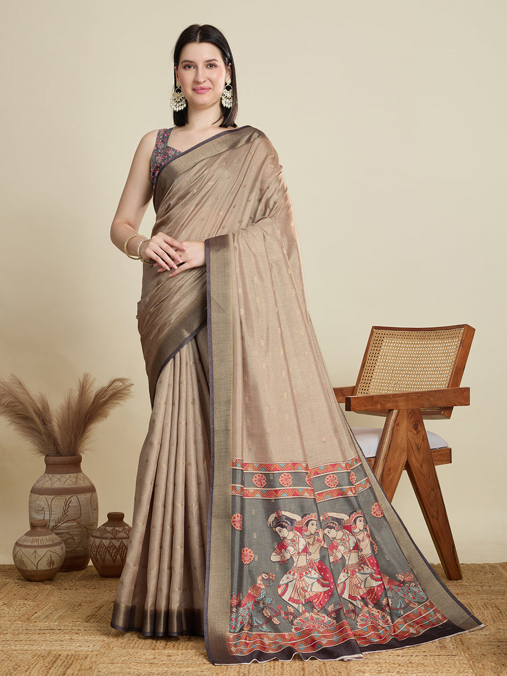 Vedant Vastram Cotton Silk Fancy Jacquard Bollywood Saree - Beige