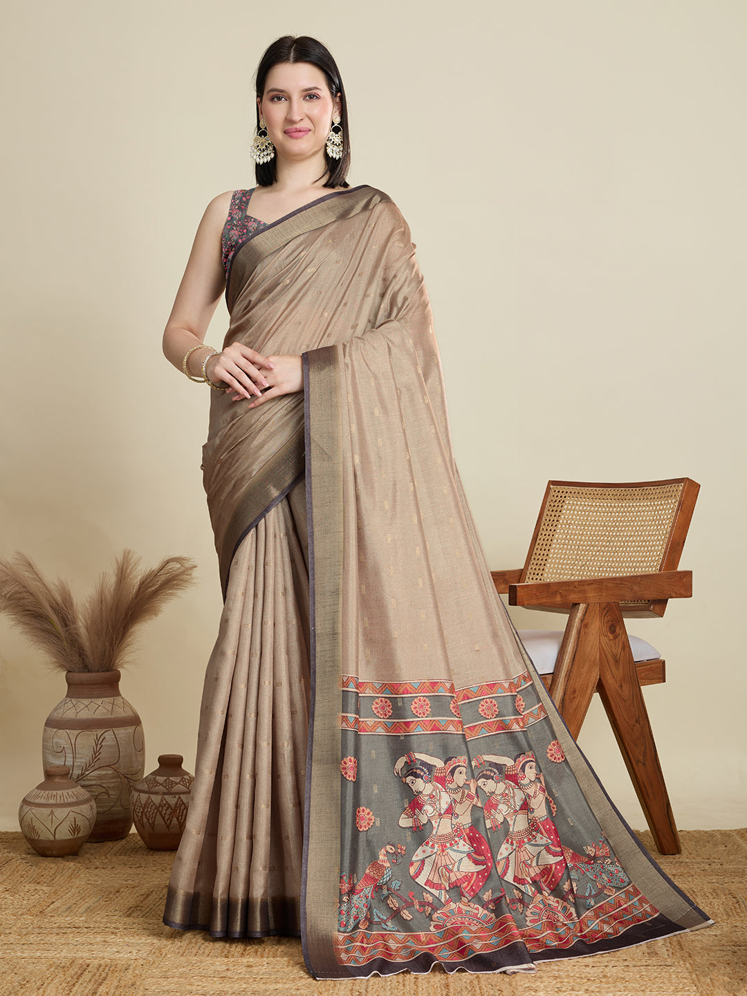 Vedant Vastram Cotton Silk Fancy Jacquard Bollywood Saree - Beige