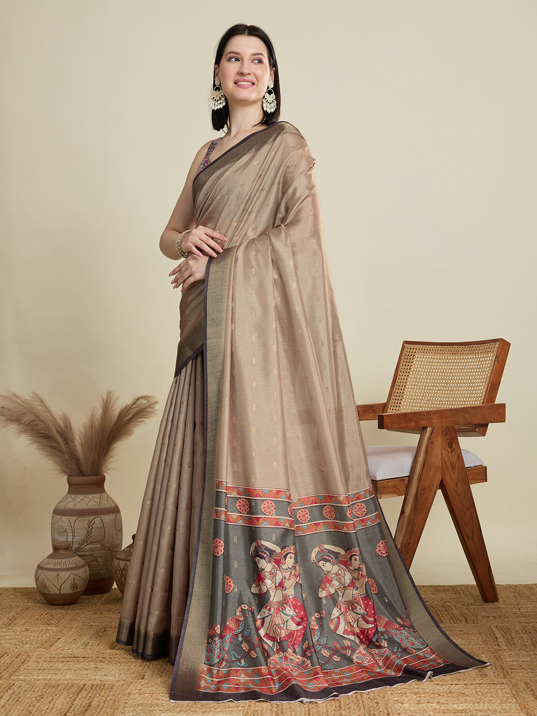 Vedant Vastram Cotton Silk Fancy Jacquard Bollywood Saree - Beige