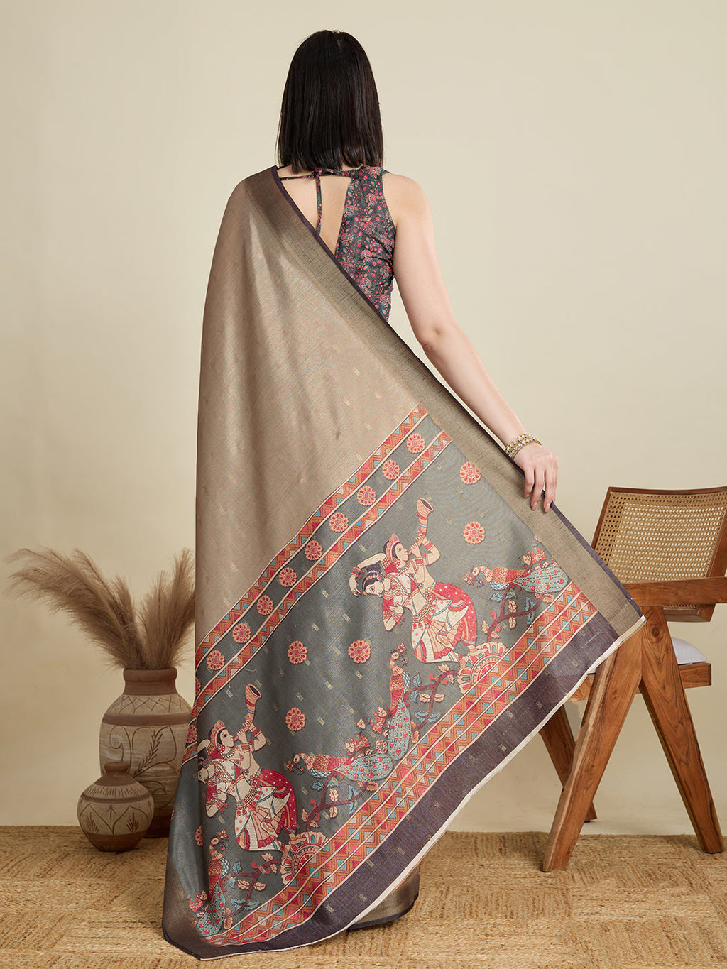Vedant Vastram Cotton Silk Fancy Jacquard Bollywood Saree - Beige