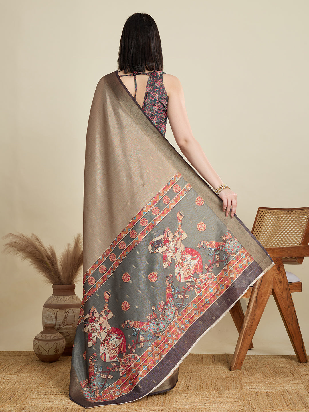 Vedant Vastram Cotton Silk Fancy Jacquard Bollywood Saree - Beige