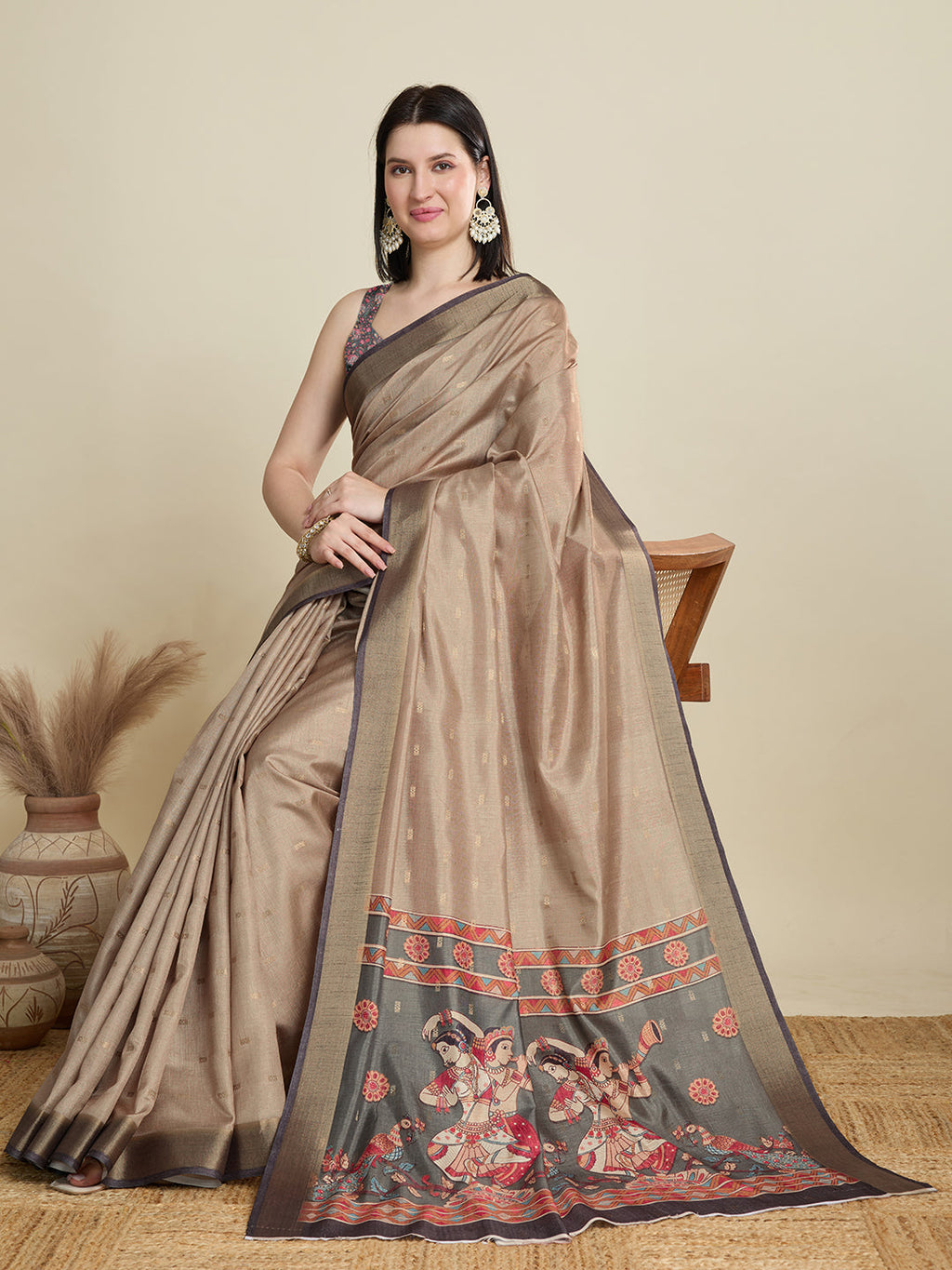 Vedant Vastram Cotton Silk Fancy Jacquard Bollywood Saree - Beige