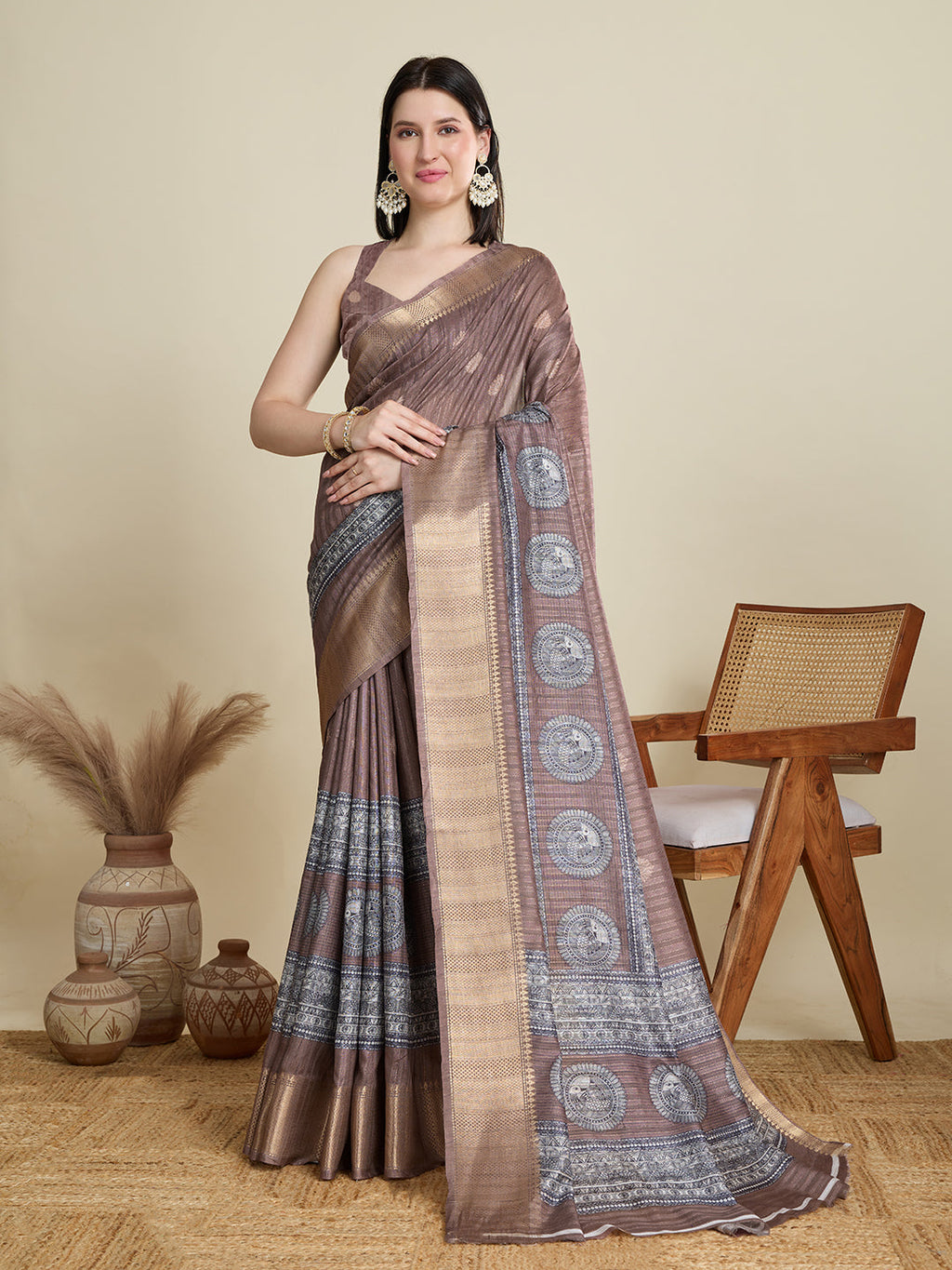 Vedant Vastram Cotton Silk Fancy Jacquard Bollywood Saree - Brown
