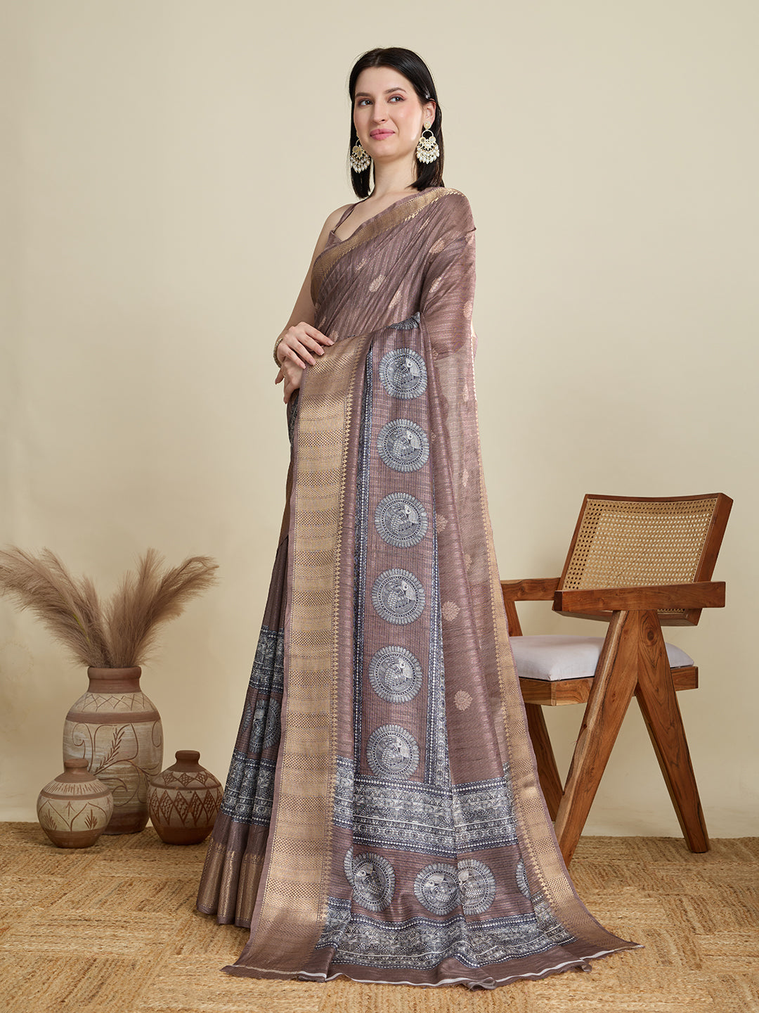 Vedant Vastram Cotton Silk Fancy Jacquard Bollywood Saree - Brown