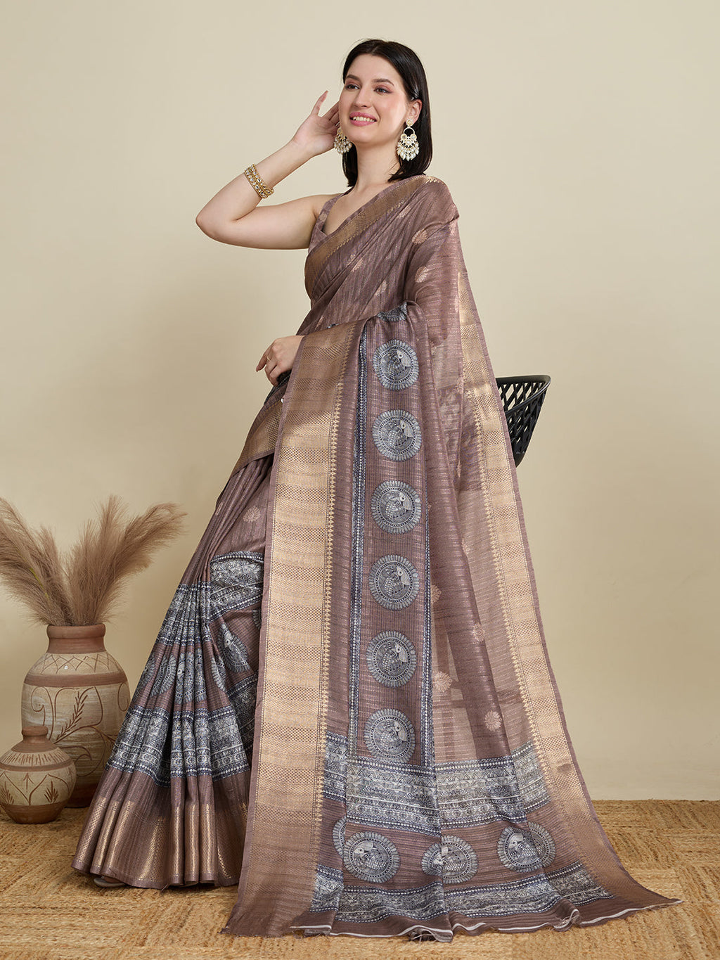 Vedant Vastram Cotton Silk Fancy Jacquard Bollywood Saree - Brown