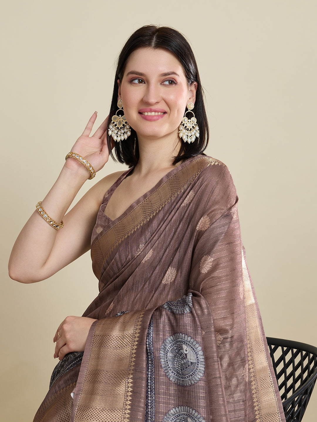 Vedant Vastram Cotton Silk Fancy Jacquard Bollywood Saree - Brown
