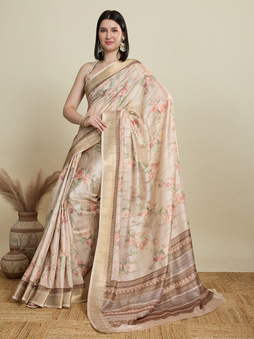 Vedant Vastram Cotton Silk Fancy Jacquard Bollywood Saree - Cream