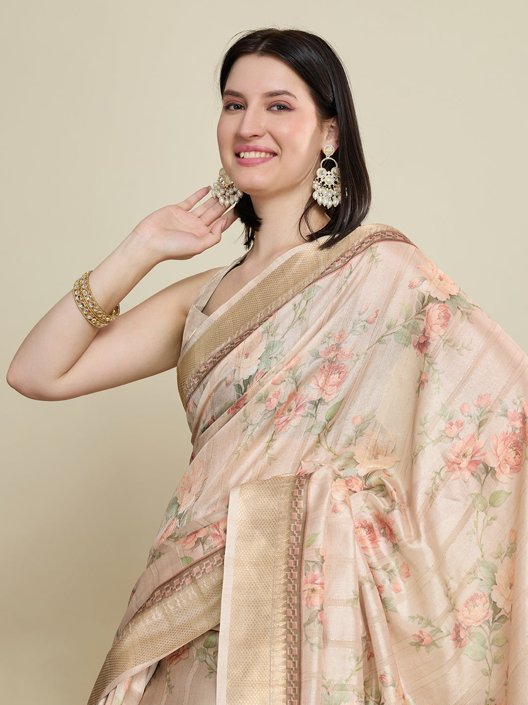 Vedant Vastram Cotton Silk Fancy Jacquard Bollywood Saree - Cream