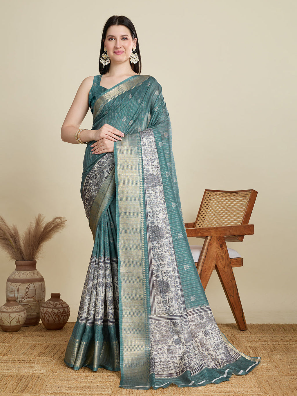 Vedant Vastram Cotton Silk Fancy Jacquard Bollywood Saree - Green