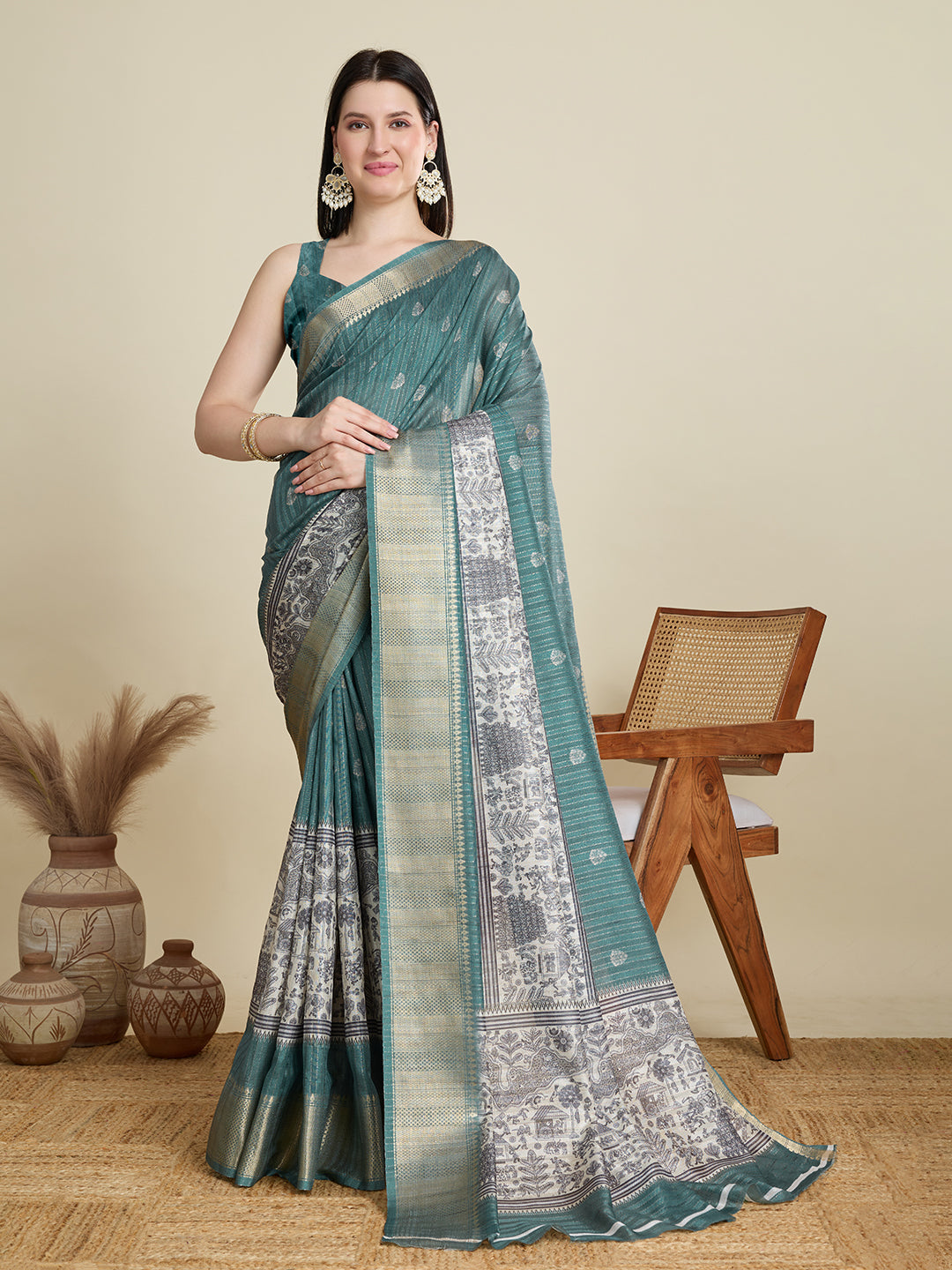 Vedant Vastram Cotton Silk Fancy Jacquard Bollywood Saree - Green