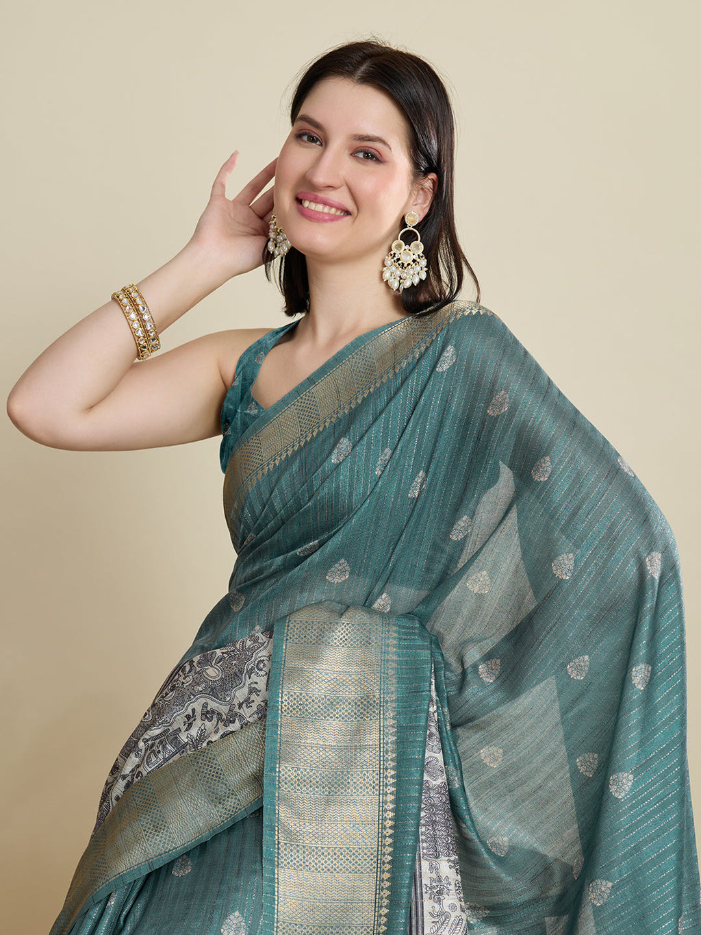 Vedant Vastram Cotton Silk Fancy Jacquard Bollywood Saree - Green