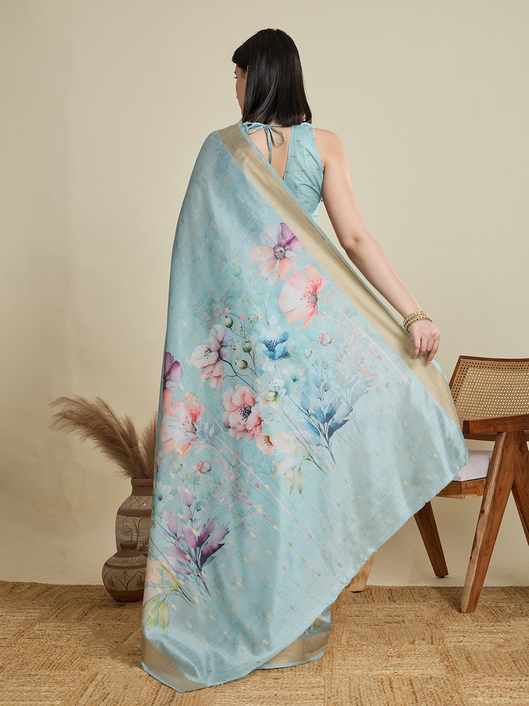 Vedant Vastram Cotton Silk Fancy Jacquard Bollywood Saree - Skyblue