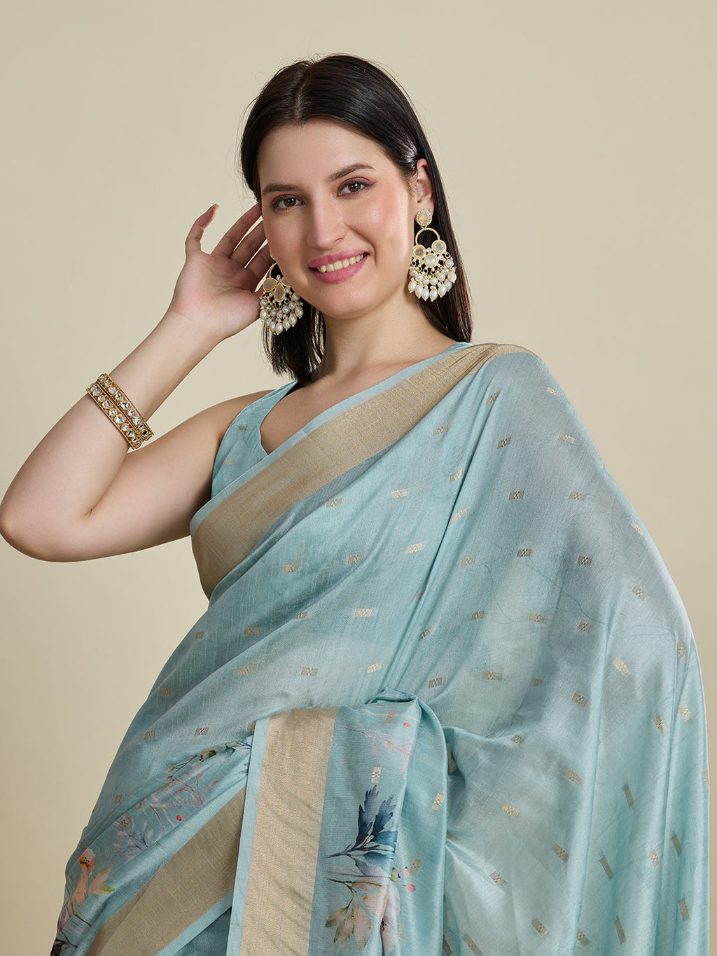 Vedant Vastram Cotton Silk Fancy Jacquard Bollywood Saree - Skyblue