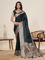 Vedant Vastram Soft Litchi Silk Banarasi Silk Jacquard Saree - Green