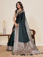 Vedant Vastram Soft Litchi Silk Banarasi Silk Jacquard Saree - Green