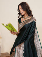 Vedant Vastram Soft Litchi Silk Banarasi Silk Jacquard Saree - Green