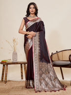 Vedant Vastram Soft Litchi Silk Banarasi Silk Jacquard Saree - Maroon