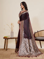 Vedant Vastram Soft Litchi Silk Banarasi Silk Jacquard Saree - Maroon