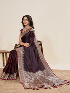 Vedant Vastram Soft Litchi Silk Banarasi Silk Jacquard Saree - Maroon