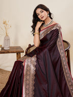 Vedant Vastram Soft Litchi Silk Banarasi Silk Jacquard Saree - Maroon