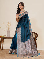 Vedant Vastram Soft Litchi Silk Banarasi Silk Jacquard Saree - Rama