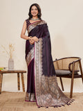 Vedant Vastram Soft Litchi Silk Banarasi Silk Jacquard Saree - Wine