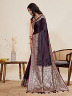 Vedant Vastram Soft Litchi Silk Banarasi Silk Jacquard Saree - Wine