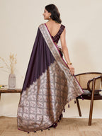 Vedant Vastram Soft Litchi Silk Banarasi Silk Jacquard Saree - Wine