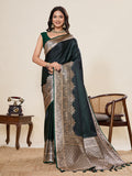 Vedant Vastram Soft Litchi Silk Banarasi Silk Jacquard Saree - Green