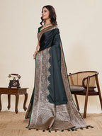 Vedant Vastram Soft Litchi Silk Banarasi Silk Jacquard Saree - Green