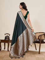 Vedant Vastram Soft Litchi Silk Banarasi Silk Jacquard Saree - Green