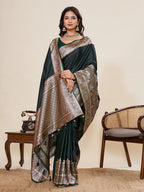 Vedant Vastram Soft Litchi Silk Banarasi Silk Jacquard Saree - Green