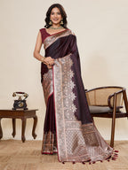 Vedant Vastram Soft Litchi Silk Banarasi Silk Jacquard Saree - Maroon