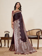 Vedant Vastram Soft Litchi Silk Banarasi Silk Jacquard Saree - Maroon
