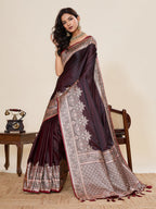 Vedant Vastram Soft Litchi Silk Banarasi Silk Jacquard Saree - Maroon