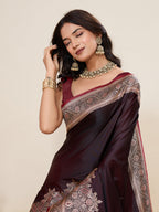 Vedant Vastram Soft Litchi Silk Banarasi Silk Jacquard Saree - Maroon
