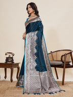 Vedant Vastram Soft Litchi Silk Banarasi Silk Jacquard Saree - Rama