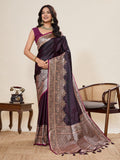 Vedant Vastram Soft Litchi Silk Banarasi Silk Jacquard Saree - Wine