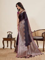 Vedant Vastram Soft Litchi Silk Banarasi Silk Jacquard Saree - Wine